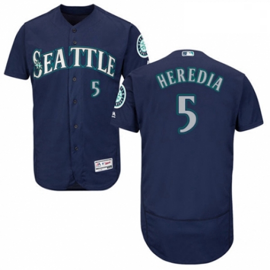 Mens Majestic Seattle Mariners 5 Guillermo Heredia Navy Blue Alternate Flex Base Authentic Collectio