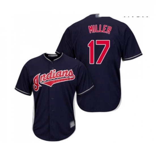 Mens Cleveland Indians 17 Brad Miller Replica Navy Blue Alternate 1 Cool Base Baseball Jersey