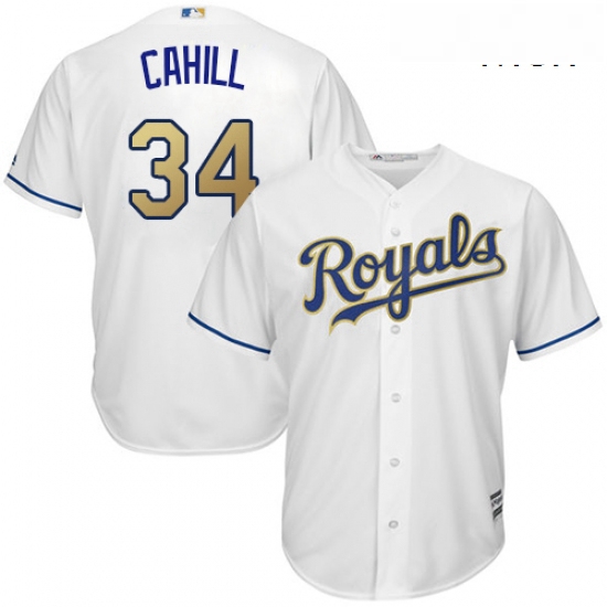 Mens Majestic Kansas City Royals 34 Trevor Cahill Replica White 