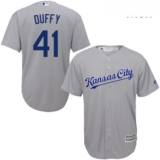 Mens Majestic Kansas City Royals 41 Danny Duffy Replica Grey Road Cool Base MLB Jersey