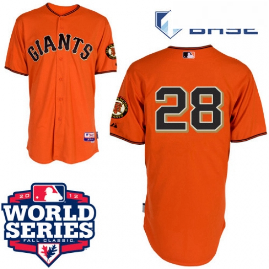 Mens Majestic San Francisco Giants 28 Buster Posey Replica Orange Cool Base 2012 World Series Patch 