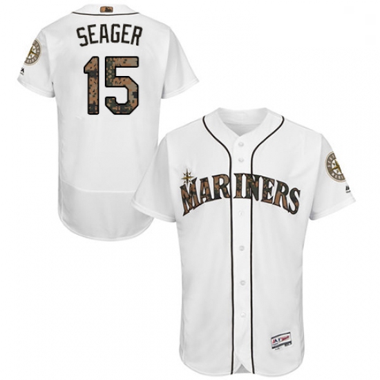 Mens Majestic Seattle Mariners 15 Kyle Seager Authentic White 2016 Memorial Day Fashion Flex Base ML