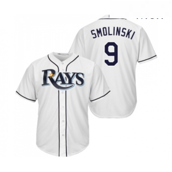 Mens Tampa Bay Rays 9 Jake Smolinski Replica White Home Cool Base Baseball Jersey