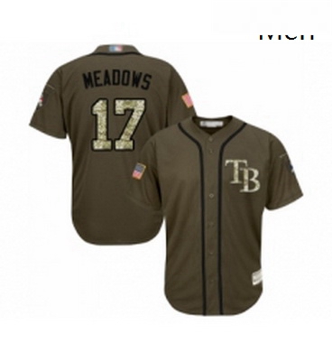 Mens Tampa Bay Rays 17 Austin Meadows Authentic Green Salute to Service Baseball Jersey