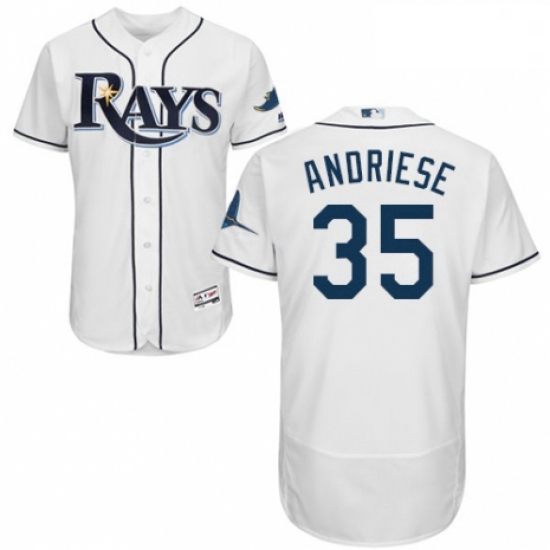 Mens Majestic Tampa Bay Rays 35 Matt Andriese Home White Home Flex Base Authentic Collection MLB Jer