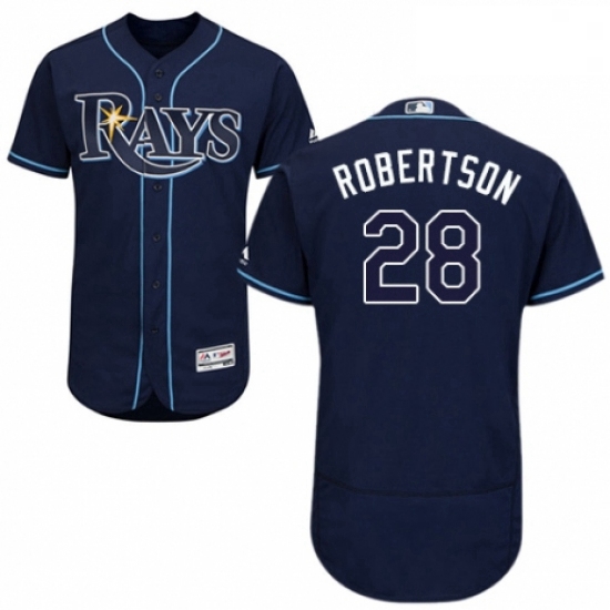 Mens Majestic Tampa Bay Rays 28 Daniel Robertson Navy Blue Alternate Flex Base Authentic Collection 