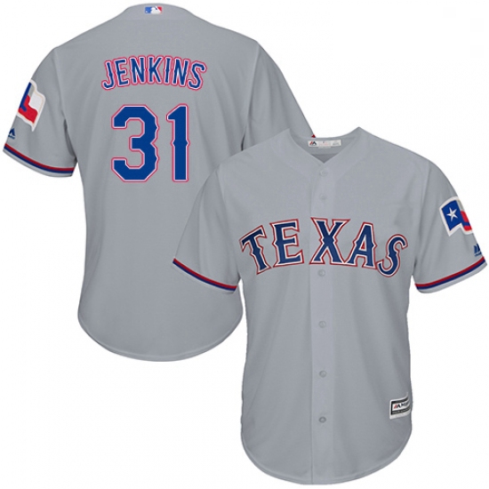 Mens Majestic Texas Rangers 31 Ferguson Jenkins Grey Flexbase Au