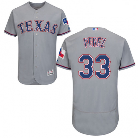 Mens Majestic Texas Rangers 33 Martin Perez Grey Road Flex Base 