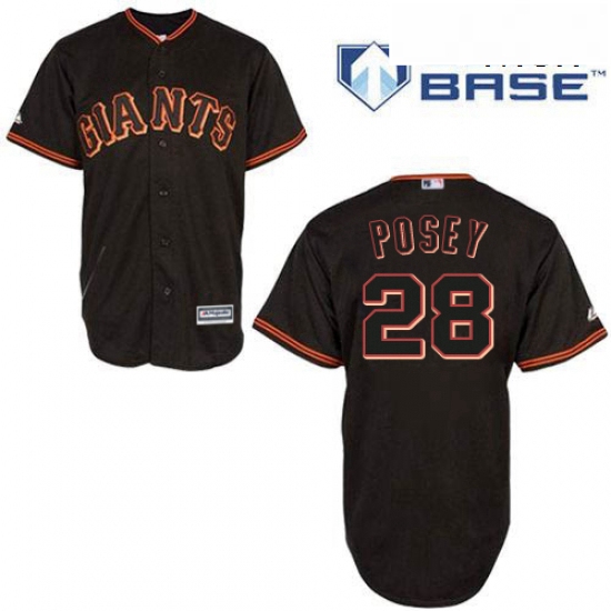 Mens Majestic San Francisco Giants 28 Buster Posey Authentic Black New Cool Base MLB Jersey