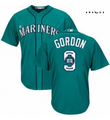 Mens Majestic Seattle Mariners 9 Dee Gordon Authentic Teal Green Team Logo Fashion Cool Base MLB Jer