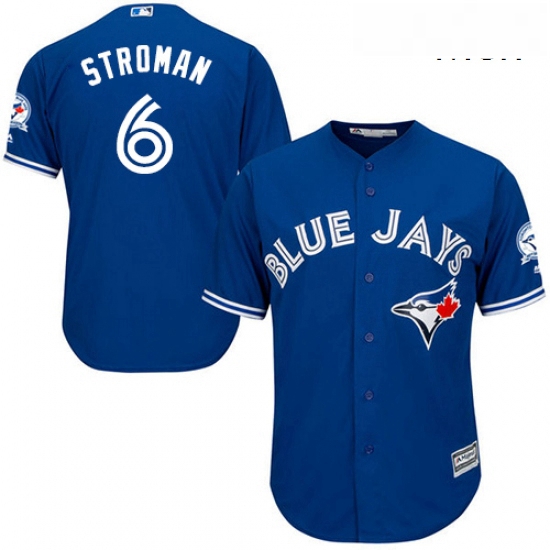 Mens Majestic Toronto Blue Jays 6 Marcus Stroman Replica Blue Alternate 40th Anniversary Patch MLB J