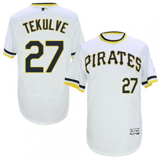 Mens Majestic Pittsburgh Pirates 27 Kent Tekulve White Flexbase Authentic Collection Cooperstown MLB