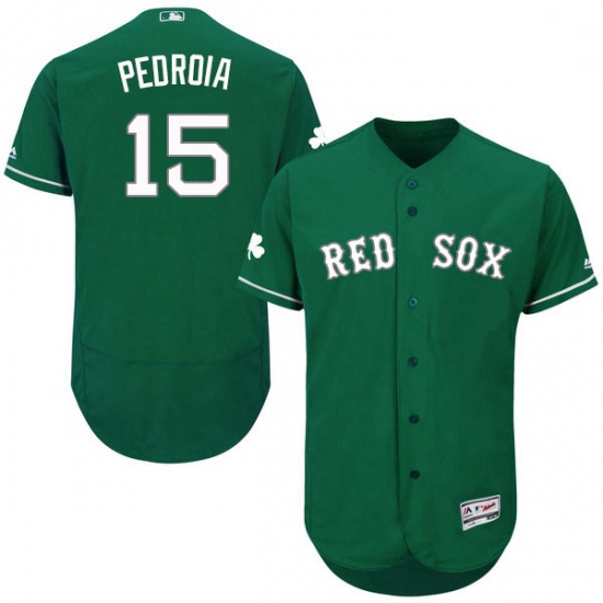 Mens Majestic Boston Red Sox 15 Dustin Pedroia Green Celtic Flex