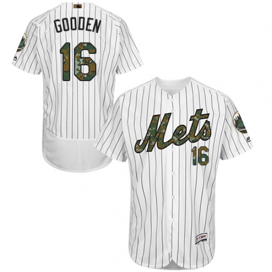 Mens Majestic New York Mets 16 Dwight Gooden Authentic White 2016 Memorial Day Fashion Flex Base MLB