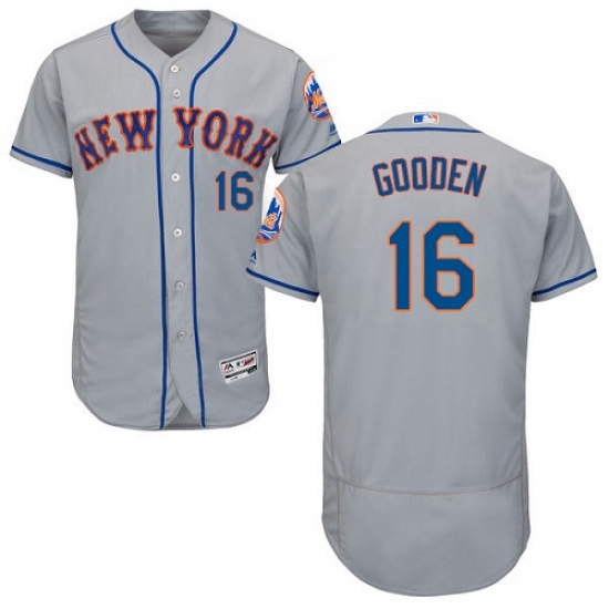 Mens Majestic New York Mets 16 Dwight Gooden Grey Road Flex Base Authentic Collection MLB Jersey