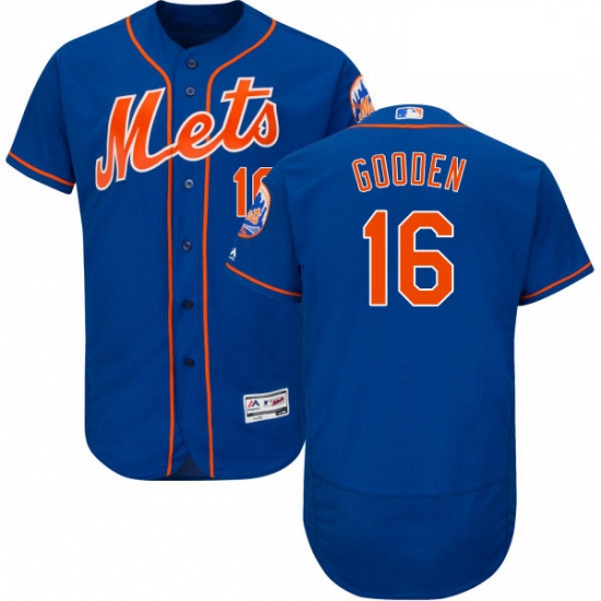 Mens Majestic New York Mets 16 Dwight Gooden Royal Blue Alternate Flex Base Authentic Collection MLB