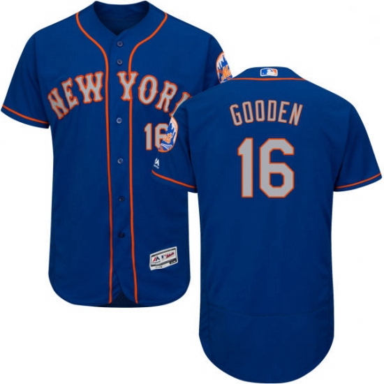 Mens Majestic New York Mets 16 Dwight Gooden RoyalGray Alternate Flex Base Authentic Collection MLB 