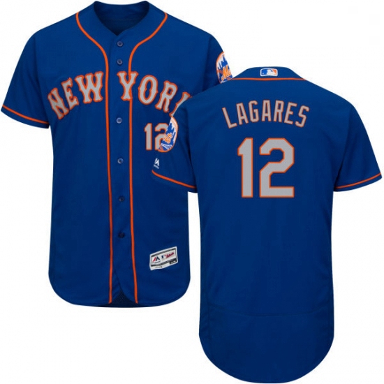 Mens Majestic New York Mets 12 Juan Lagares RoyalGray Alternate Flex Base Authentic Collection MLB J