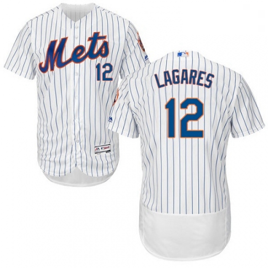 Mens Majestic New York Mets 12 Juan Lagares White Home Flex Base Authentic Collection MLB Jersey