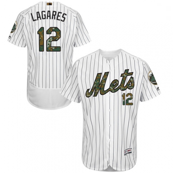 Mens Majestic New York Mets 12 Juan Lagares Authentic White 2016 Memorial Day Fashion Flex Base MLB 