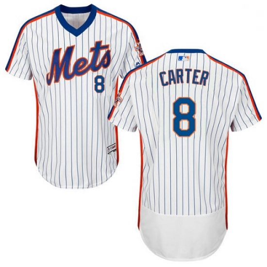 Mens Majestic New York Mets 8 Gary Carter White Alternate Flex Base Authentic Collection MLB Jersey