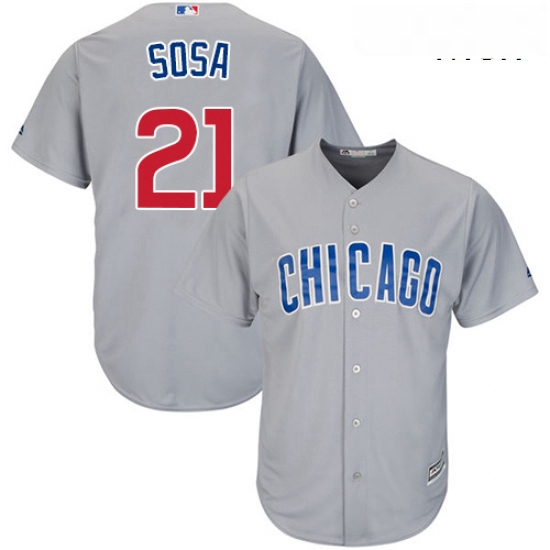 Mens Majestic Chicago Cubs 21 Sammy Sosa Replica Grey Road Cool 