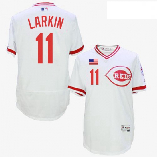 Mens Majestic Cincinnati Reds 11 Barry Larkin White Flexbase Authentic Collection Cooperstown MLB Je