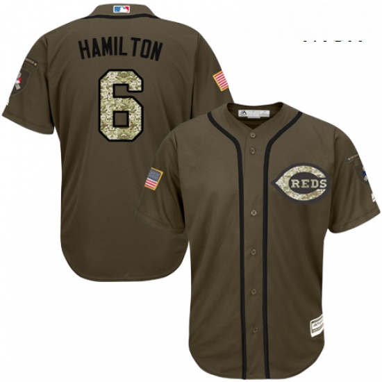 Mens Majestic Cincinnati Reds 6 Billy Hamilton Replica Green Salute to Service MLB Jersey