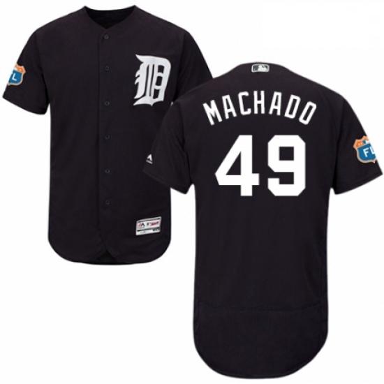 Mens Majestic Detroit Tigers 49 Dixon Machado Navy Blue Alternate Flex Base Authentic Collection MLB