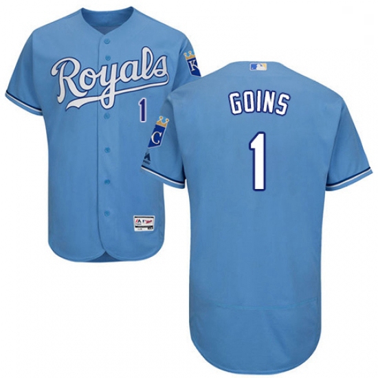 Mens Majestic Kansas City Royals 1 Ryan Goins Light Blue Alternate Flex Base Authentic Collection ML