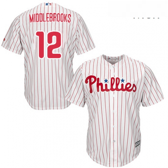 Mens Majestic Philadelphia Phillies 12 Will Middlebrooks Replica WhiteRed Strip Home Cool Base MLB J