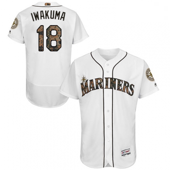 Mens Majestic Seattle Mariners 18 Hisashi Iwakuma Authentic White 2016 Memorial Day Fashion Flex Bas