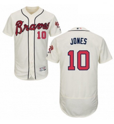 Mens Majestic Atlanta Braves 10 Chipper Jones Cream Alternate Flex Base Authentic Collection MLB Jer