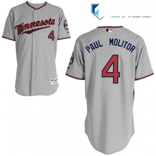 Mens Majestic Minnesota Twins 4 Paul Molitor Replica Grey Road Cool Base MLB Jersey