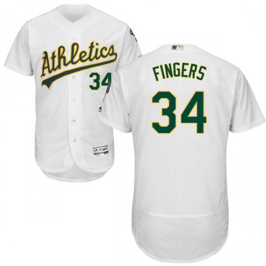 Mens Majestic Oakland Athletics 34 Rollie Fingers White Home Flex Base Authentic Collection MLB Jers