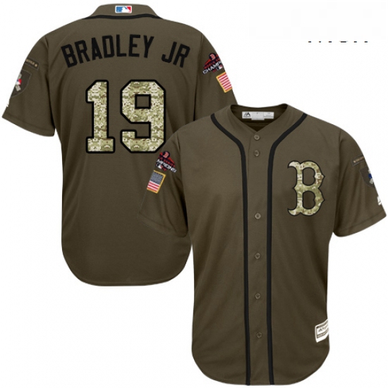 Mens Majestic Boston Red Sox 19 Jackie Bradley Jr Authentic Green Salute to Service 2018 World Serie