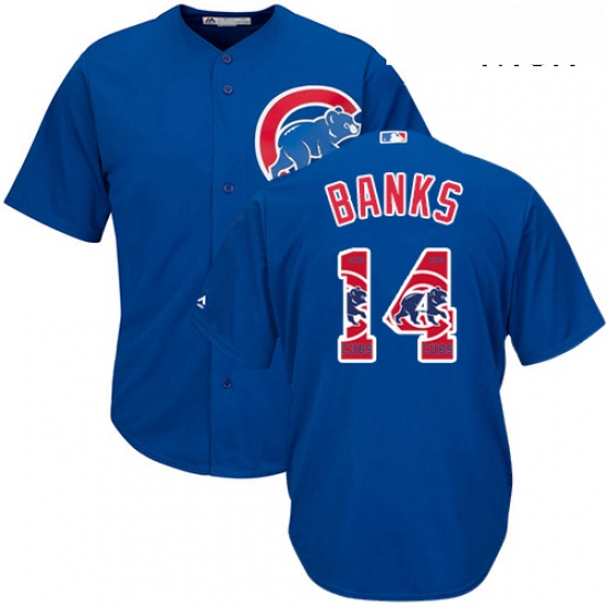 Mens Majestic Chicago Cubs 14 Ernie Banks Authentic Royal Blue Team Logo Fashion Cool Base MLB Jerse