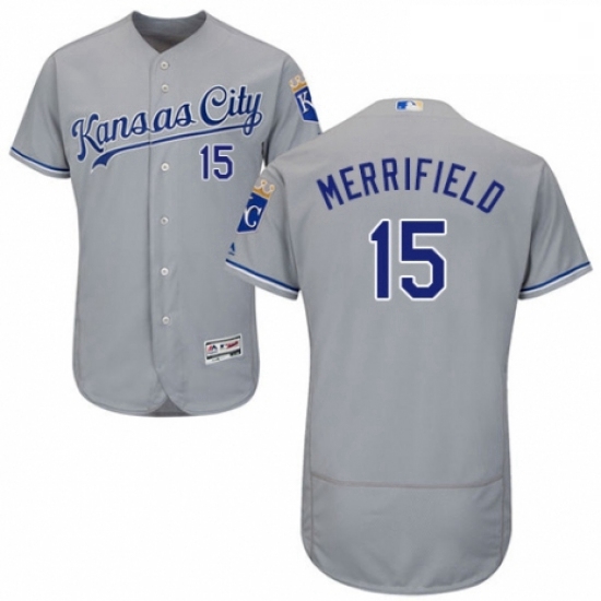 Mens Majestic Kansas City Royals 15 Whit Merrifield Grey Road Flex Base Authentic Collection MLB Jer