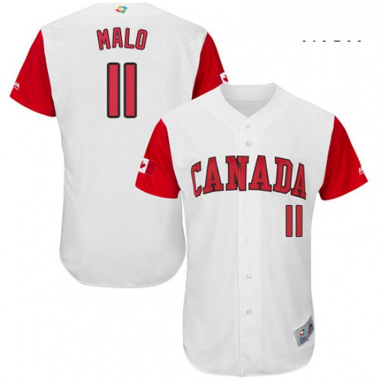 Mens Canada Baseball Majestic 11 Jonathan Malo White 2017 World Baseball Classic Authentic Team Jers