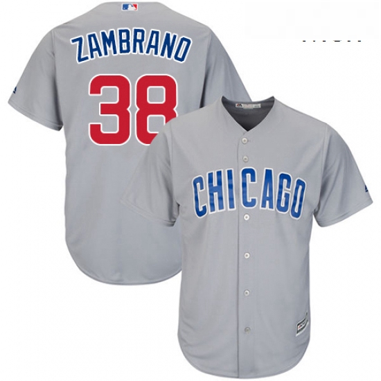 Mens Majestic Chicago Cubs 38 Carlos Zambrano Replica Grey Road 