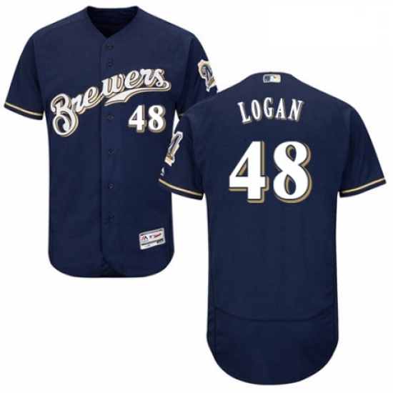 Mens Majestic Milwaukee Brewers 48 Boone Logan White Alternate Flex Base Authentic Collection MLB Je