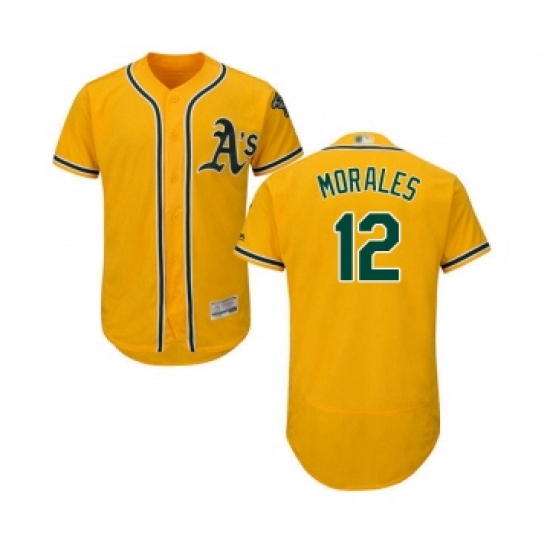 Mens Oakland Athletics 12 Kendrys Morales Gold Alternate Flex Base Authentic Collection Baseball Jer