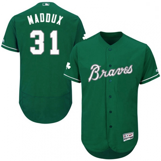 Mens Majestic Atlanta Braves 31 Greg Maddux Green Celtic Flexbas