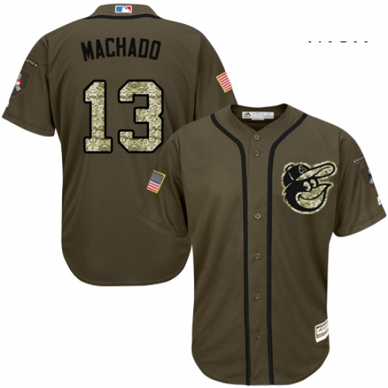 Mens Majestic Baltimore Orioles 13 Manny Machado Authentic Green Salute to Service MLB Jersey