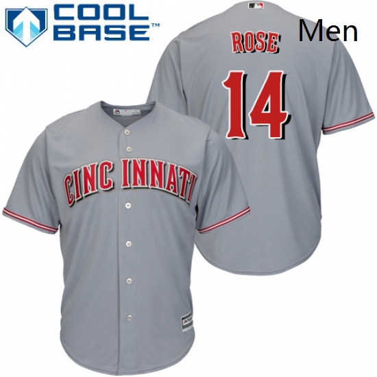 Mens Majestic Cincinnati Reds 14 Pete Rose Replica Grey Road Cool Base MLB Jersey