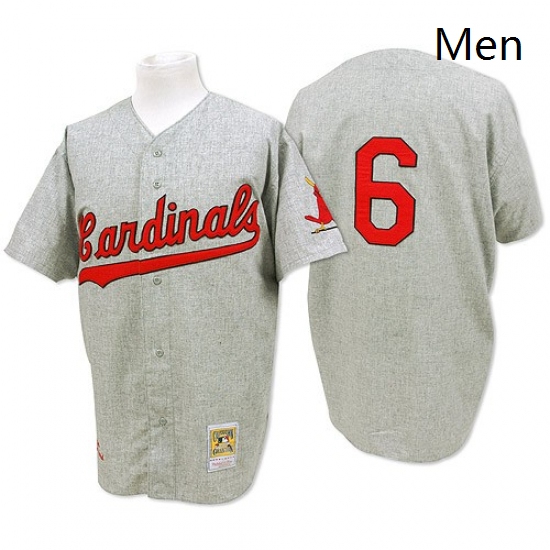 Mens Mitchell and Ness 1956 St Louis Cardinals 6 Stan Musial Authentic Grey Throwback MLB Jersey