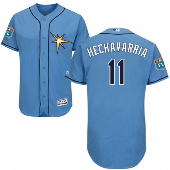 Mens Majestic Tampa Bay Rays 11 Adeiny Hechavarria Light Blue Flexbase Authentic Collection MLB Jers