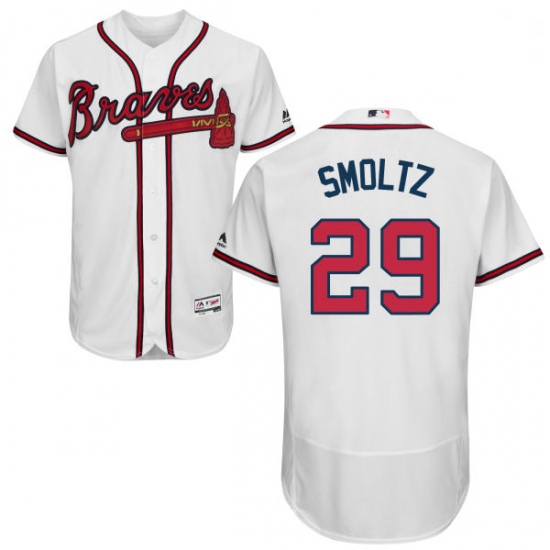 Mens Majestic Atlanta Braves 29 John Smoltz White Home Flex Base