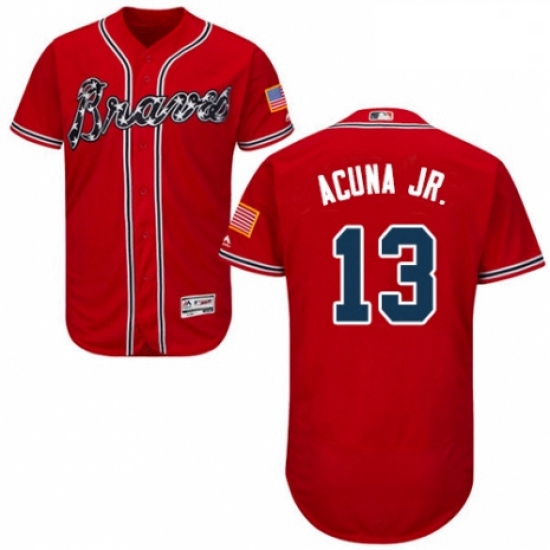 Mens Majestic Atlanta Braves 13 Ronald Acuna Jr Red Alternate Flex Base Authentic Collection MLB Jer