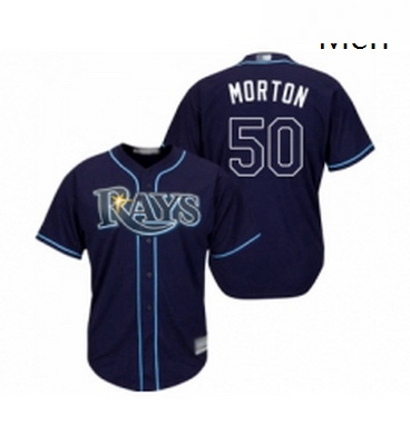 Mens Tampa Bay Rays 50 Charlie Morton Replica Navy Blue Alternate Cool Base Baseball Jersey